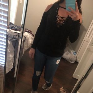 Black lace up top
